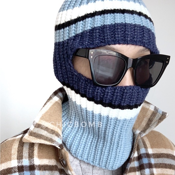 NORDIC STRIPED KNITTED BALACLAVA - BLUE - Picture 3 of 5